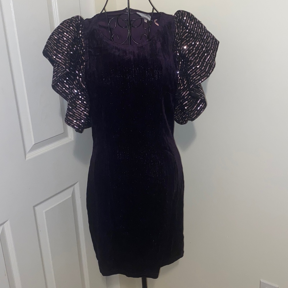 Entro Purple Mini Dress with Sequin Sleeves